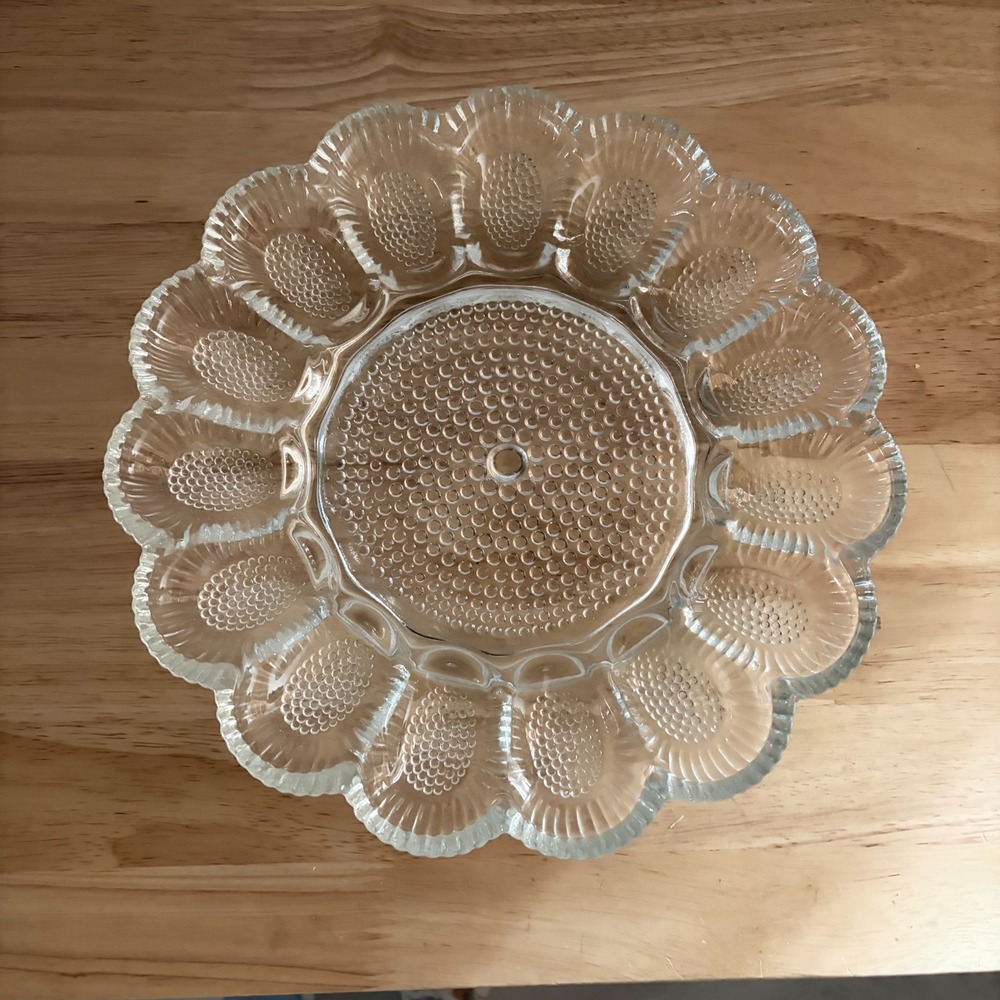 Indiana Glass Clear Crystal Happenings Hobnail Deviled Egg Relish 11" Tray